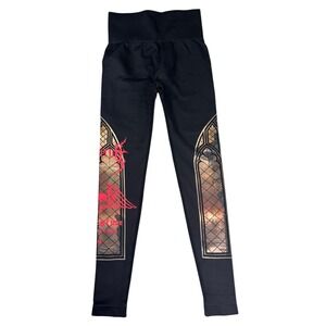 Civil Regime x No Tomorrow Graphic Leggings Black Red Scrunch Butt Small NWT